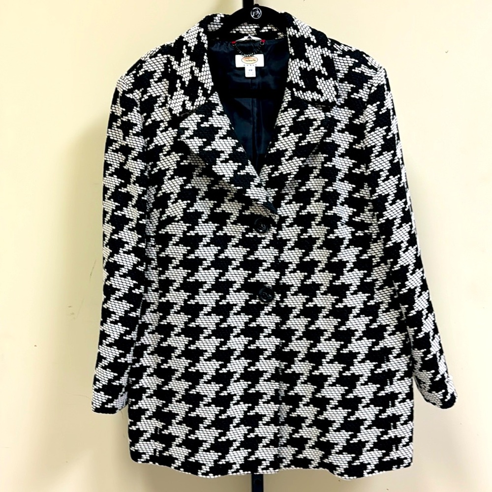 Talbots black/white long, wool blend jacket.